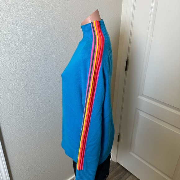 CHINTI & PARKER RIPPLE BLUE RAINBOW WOOL CASHMERE TURTLENECK SZ M - Picture 2 of 5